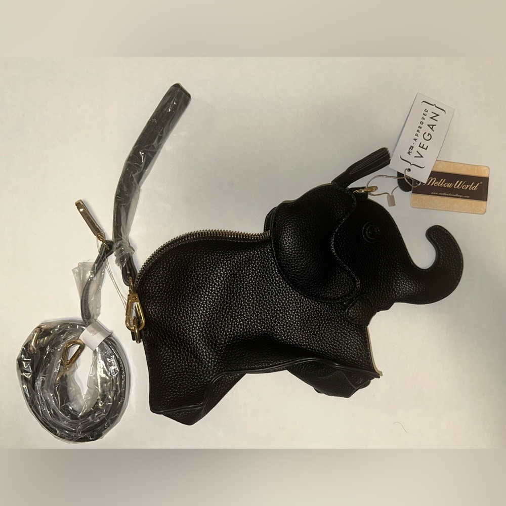 Mellow‎ World elephant-shaped crossbody bag in black vegan leather